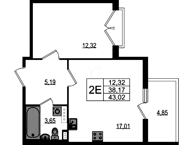 1-комнатная квартира 38.17 м², 3/4 эт., ЖК «Любоград в Стрельне»